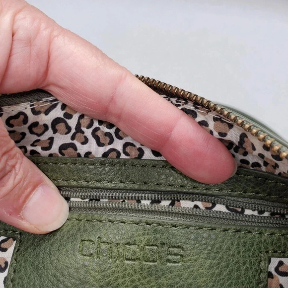 Chicos Purse Green Faux Leather Odette Crossbody Bag Studded Utilitarian Boho - Picture 12 of 16